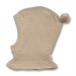 Wheat Pomi knitted balaclava - Soft beige